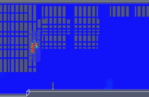 CFD temperature field plot in plan, showing the heat plume spreading between storage aisles
